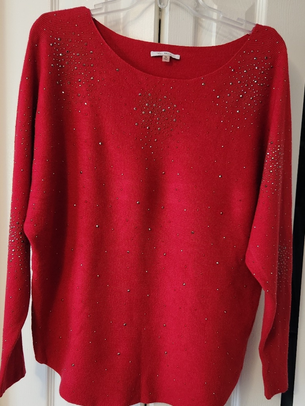 Vila Milano Red Sweater Beaded Embellished Front & Sleeves Sz Med Wool Blend